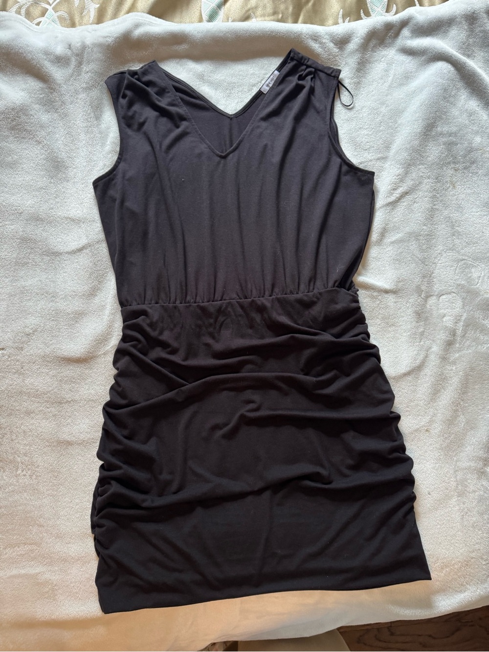 Nine West Black V‑Neck Ruched Mini Dress